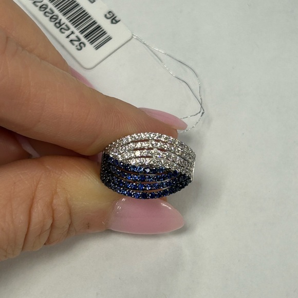 Suzy Levian Sterling Silver Pave Blue & White CZ Ring NWT - Picture 3 of 6